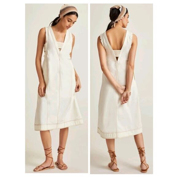 3967) Anthropologie Plus Pilcro Cream Denim Sleeveless V Neck Midi Dress Size 1X - Picture 1 of 11